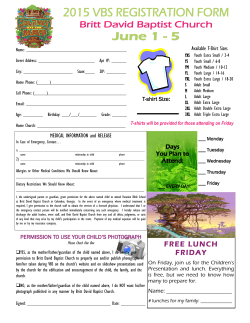 Vacation Bible School!Signup Sheet Here!