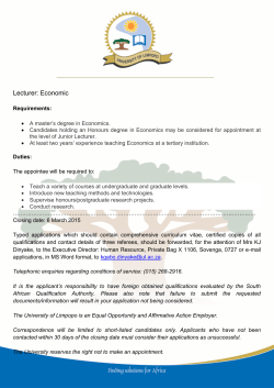 Lecturer: Economic - University of Limpopo