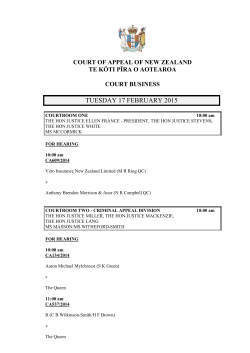 Court of Appeal daily list for Tuesday 17 Feb 2015