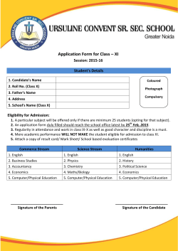 Application Form for Class – XI - Ursuline Convent Sr. Sec. School