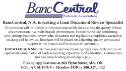 BancCentral, N.A. is seeking a Loan Document Review Specialist