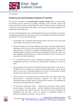 Statement on the Nepal Earthquake of Saturday 25 April 2015
