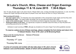 St Luke`s Church, Wine, Cheese and Organ Evenings Thursdays 11
