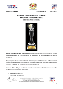 malaysia tourism awards 2014/2015 now open for nominations