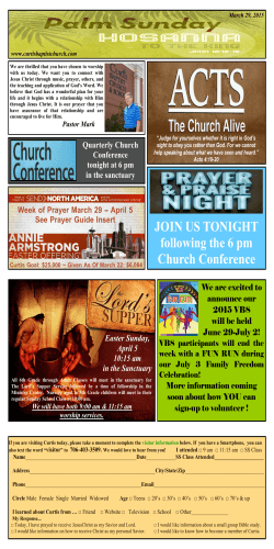 JOIN US TONIGHT following the 6 pm Church Conference