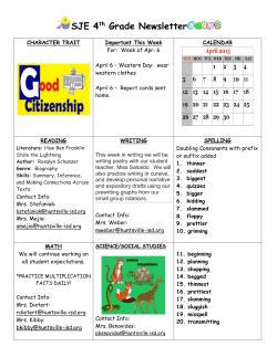 SJE 4th Grade Newsletter