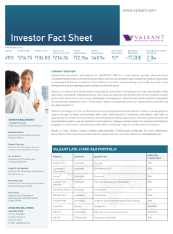 Corporate Fact Sheet - Valeant Pharmaceuticals