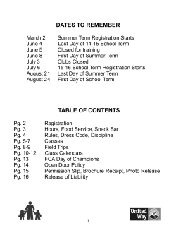 DATES TO REMEMBER TABLE OF CONTENTS