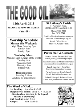 Worship Schedule - St Anthony`s Parish Marsfield