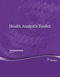 Health Analyst’s Toolkit Health Analytics Branch Winter 2012 1