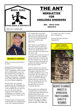 THE ANT NEWSLETTER FOR ANGLESEA SHEDDERS