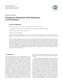 Review Article Nanoporous Aluminium Oxide Membranes as Cell Interfaces Dorothea Brüggemann