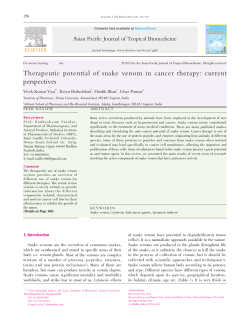 Therapeutic  potential  of  snake  venom ... perspectives Asian Pacific Journal of Tropical Biomedicine Vivek Kumar Vyas