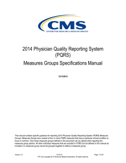 2014 Physician Quality Reporting System (PQRS) Measures Groups Specifications Manual