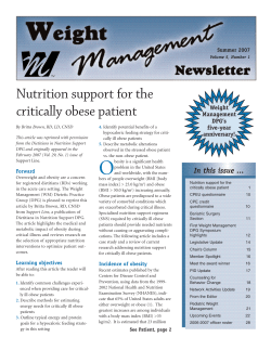 Nutrition support for the critically obese patient Weight Management