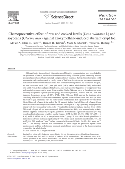 Chemopreventive effect of raw and cooked lentils (Lens culinaris L)... soybeans (Glycine max) against azoxymethane-induced aberrant crypt foci