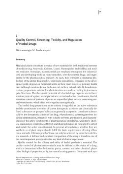 Quality Control, Screening, Toxicity, and Regulation of Herbal Drugs 2