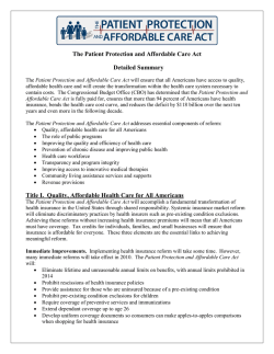 The Patient Protection and Affordable Care Act Detailed Summary