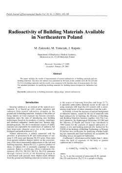 Radioactivity of Building Materials Available in Northeastern Poland Abstract