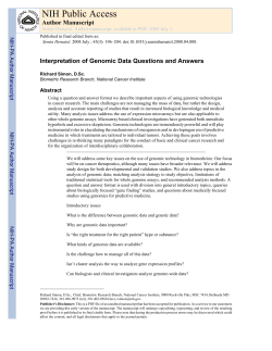 NIH Public Access Author Manuscript Interpretation of Genomic Data Questions and Answers Abstract
