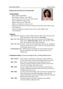 Leah (Larisa) Gheber  January, 2014 CURRICULUM VITAE AND LIST OF PUBLICATIONS