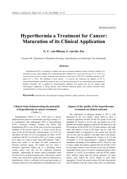 Hyperthermia a Treatment for Cancer: Maturation of its Clinical Application Invited article