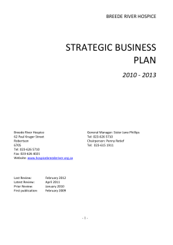STRATEGIC BUSINESS PLAN 2010 - 2013 BREEDE RIVER HOSPICE