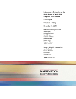 Final Report Volume I:  Findings November 11, 2011 Independent Evaluation of the
