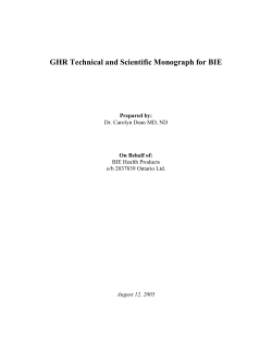 GHR Technical and Scientific Monograph for BIE  Prepared by: On Behalf of:
