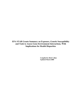 EPA STAR Grants Summary on Exposure, Genetic Susceptibility