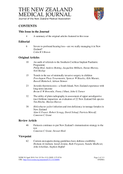 THE NEW ZEALAND MEDICAL JOURNAL CONTENTS This Issue in the Journal