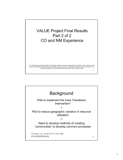VALUE Project Final Results Part 2 of 2 CO and NM Experience