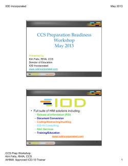 CCS Preparation Readiness W k h Workshop May 2013