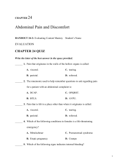 Abdominal Pain and Discomfort CHAPTER 24 QUIZ EVALUATION