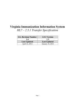 Virginia Immunization Information System HL7 – 2.5.1 Transfer Specification  I.G. Revision Number