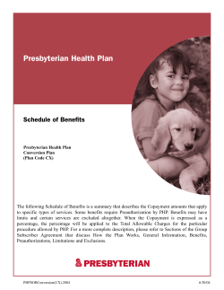Presbyterian Health Plan Schedule of Benefits