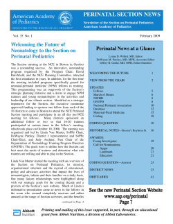 Perinatal News at a Glance Welcoming the Future of Perinatal Pediatrics
