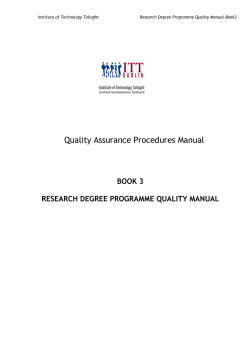 Quality Assurance Procedures Manual  BOOK 3 RESEARCH DEGREE PROGRAMME QUALITY MANUAL