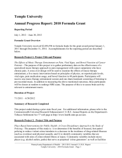 Temple University Annual Progress Report: 2010 Formula Grant