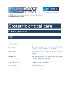 Obstetric critical care Clinical problems 2013