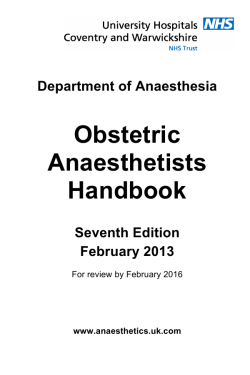 Obstetric Anaesthetists Handbook Department of Anaesthesia