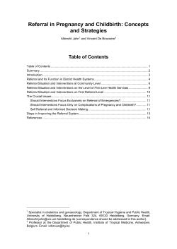 Referral in Pregnancy and Childbirth: Concepts and Strategies Table of Contents