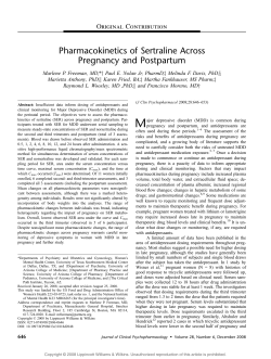 Pharmacokinetics of Sertraline Across Pregnancy and Postpartum