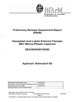 Preliminary Renewal Assessment Report (PRAR) Hansaplast med Lokale Schmerz-Therapie