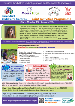 Joint Activities Programme Starts Monday 13th January 2014