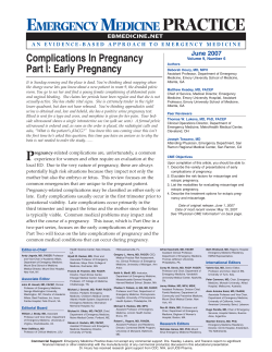 Complications In Pregnancy Part I: Early Pregnancy June 2007