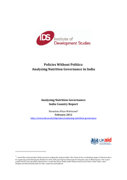 Policies Without Politics: Analysing Nutrition Governance in India Analysing Nutrition Governance:
