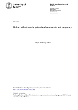Role of aldosterone in potassium homeostasis and pregnancy Archive Year: 2012