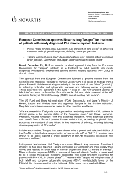 European Commission approves Novartis drug Tasigna for treatment