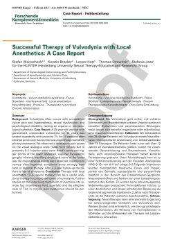 Successful Therapy of Vulvodynia with Local Anesthetics: A Case Report